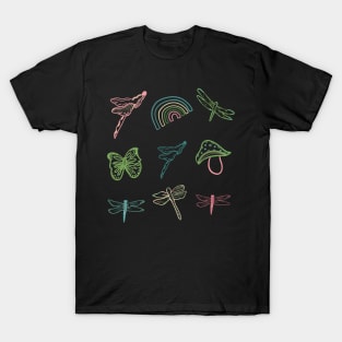 Butterfly, dragonfly and mushroom T-Shirt